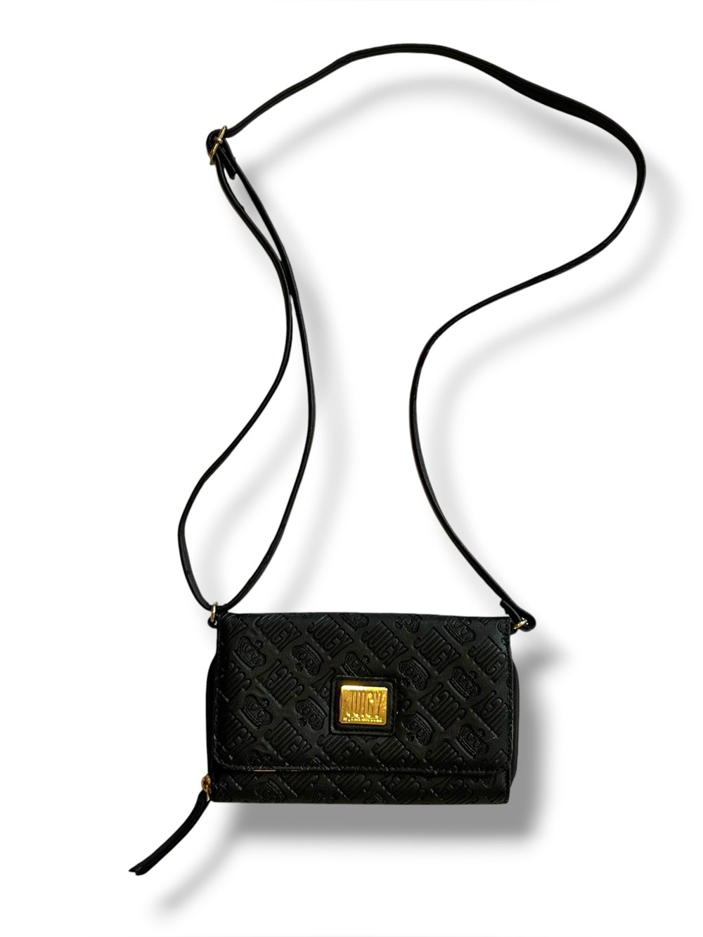 Juicy Couture BLACK Gold Tone Adj crossbody wallet purse bag, Zipper Closure C-8